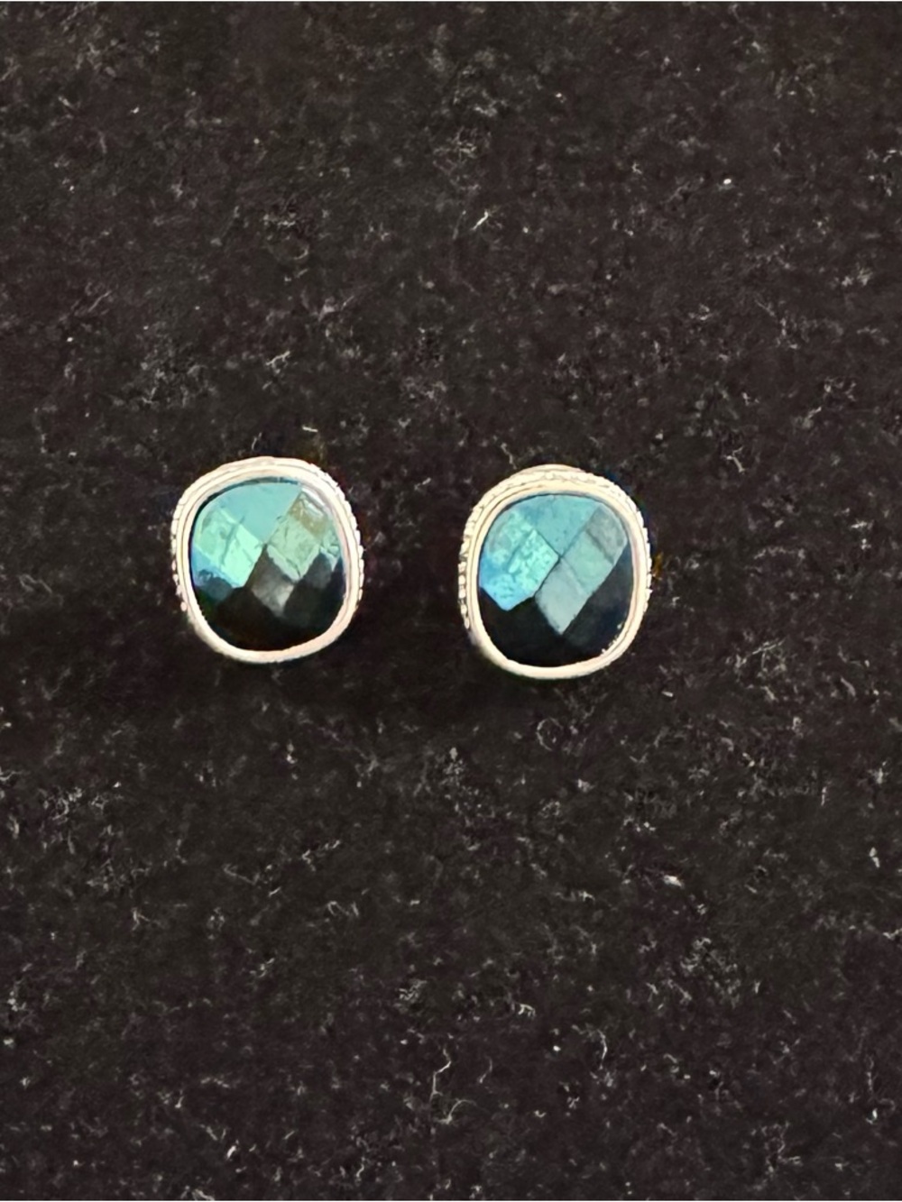 Napier Silver Tone Blue-Green Faceted Stud Earrings